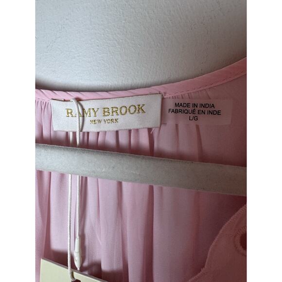 RAMY BROOK Rochelle V neck Eyelet Flutter Sleeve Blouse Top Pink Sz L NWT $345 - Picture 6 of 10